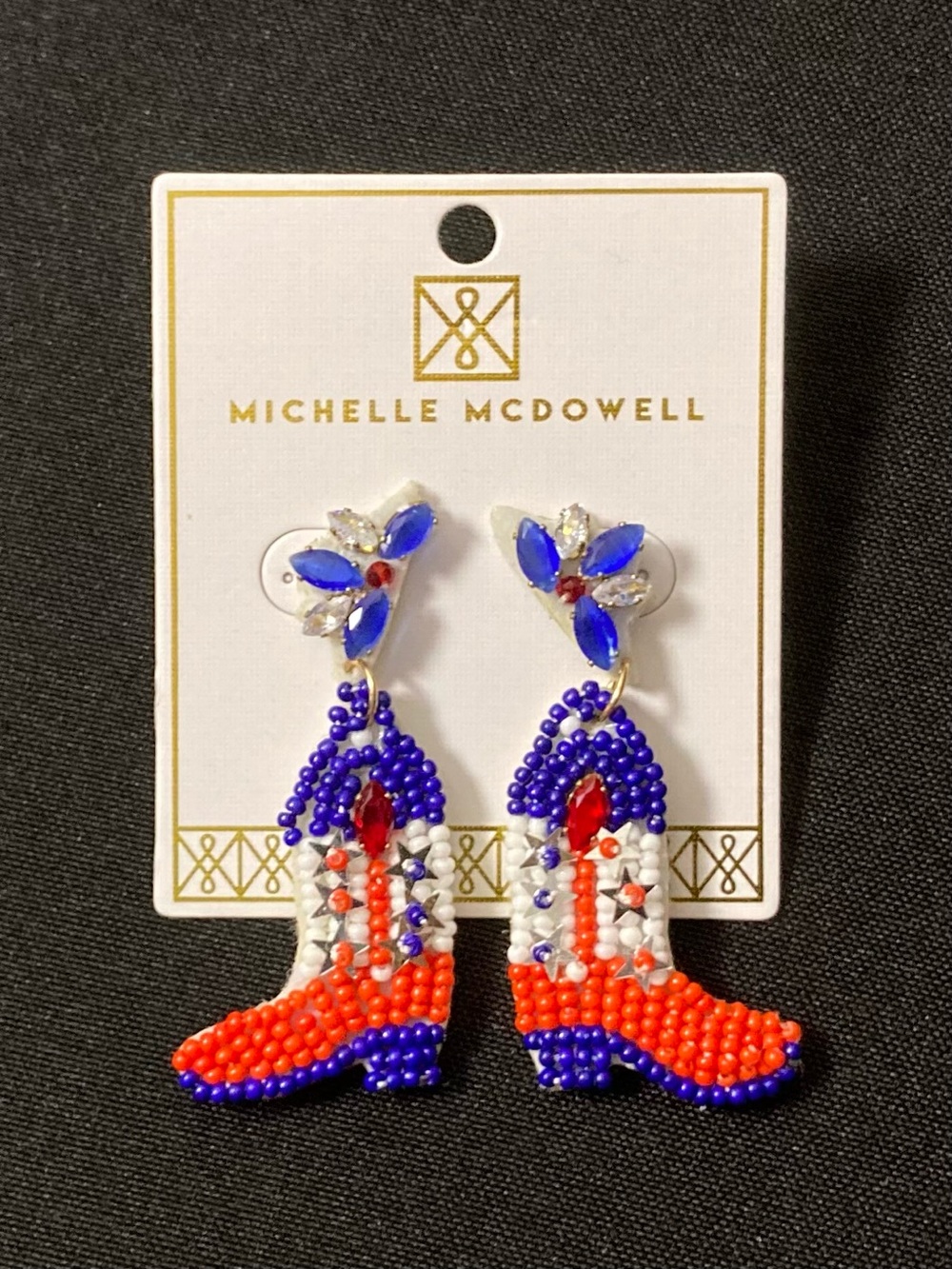⭐️ Michelle McDowell Colette USA Cowgirl Boots Beaded Dangle Earrings